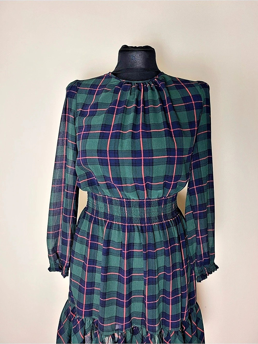 J. Crew Sheer Plaid Mini Dress in Green & Blue Size XS